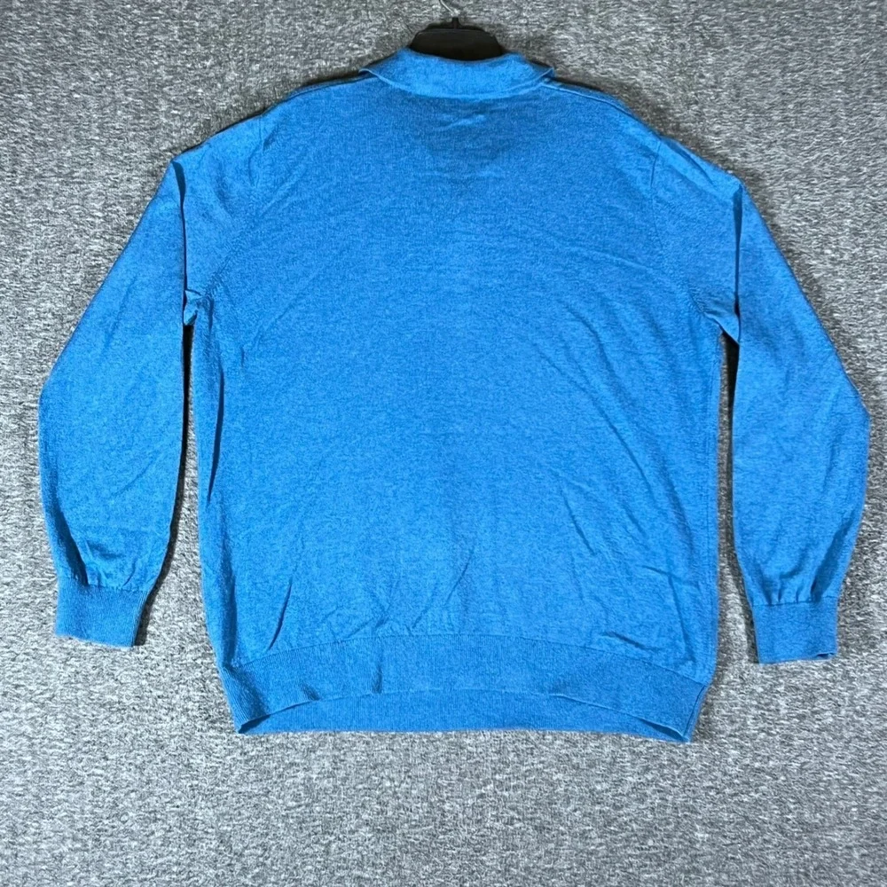 L.L.Bean‎ Mens Long Sleeve Polo Shirt XL Blue Cotton Cashmere Blend Knit